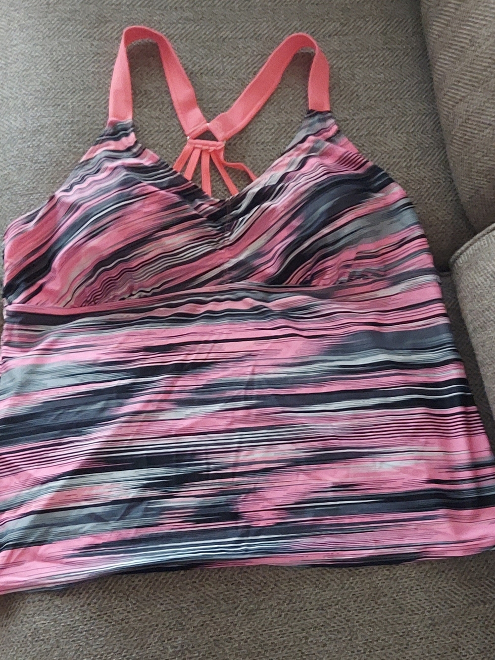 Abstract One Piece Tankini Topin Pink & Black XXXL